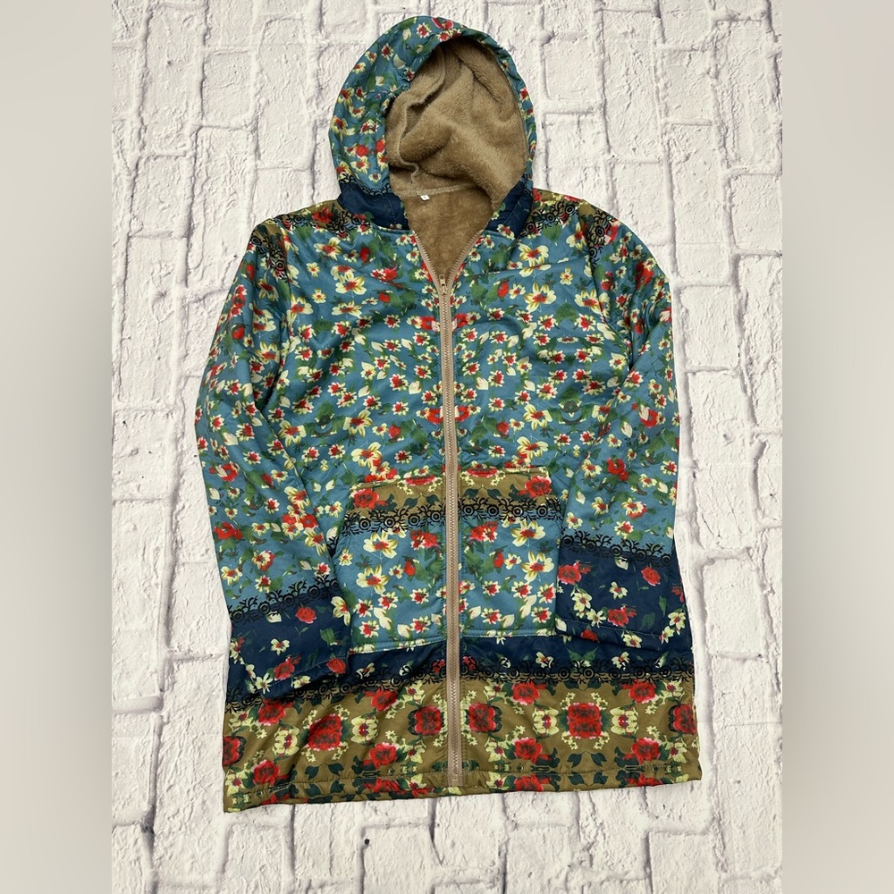Unbranded floral zip up hooded jacket | Womens L
